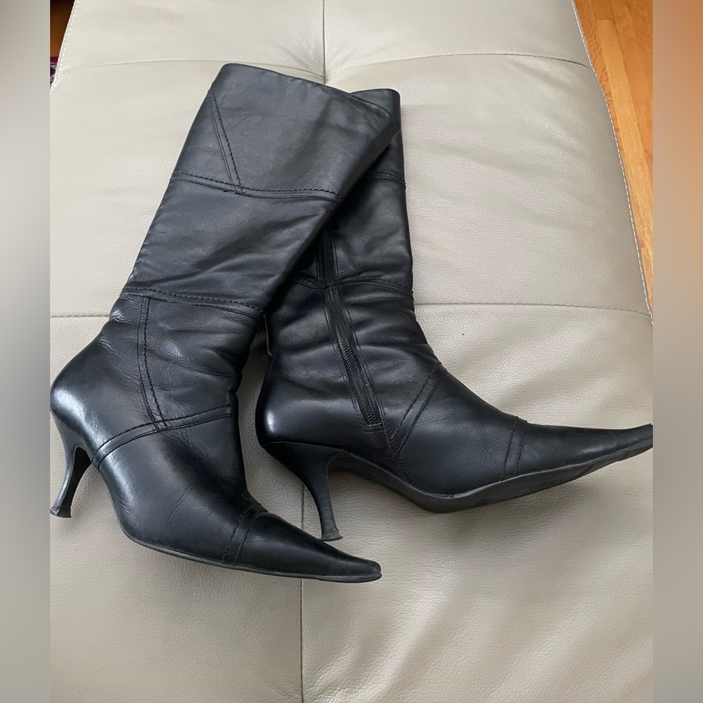 Hush Puppies Black Leather Heeled Boots